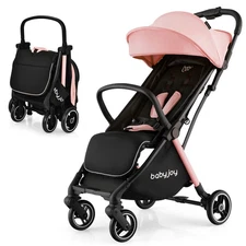 Babyjoy Portable Baby Stroller One-Hand Fold Pushchair W/ Aluminum Frame Pink