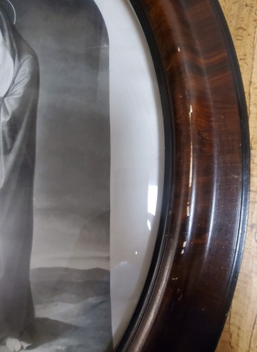 Antiker viktorianischer Bilderrahmen Blase Glas Holz oval 24 1/2" x 18 3/4" Mutter - Bild 5 von 8