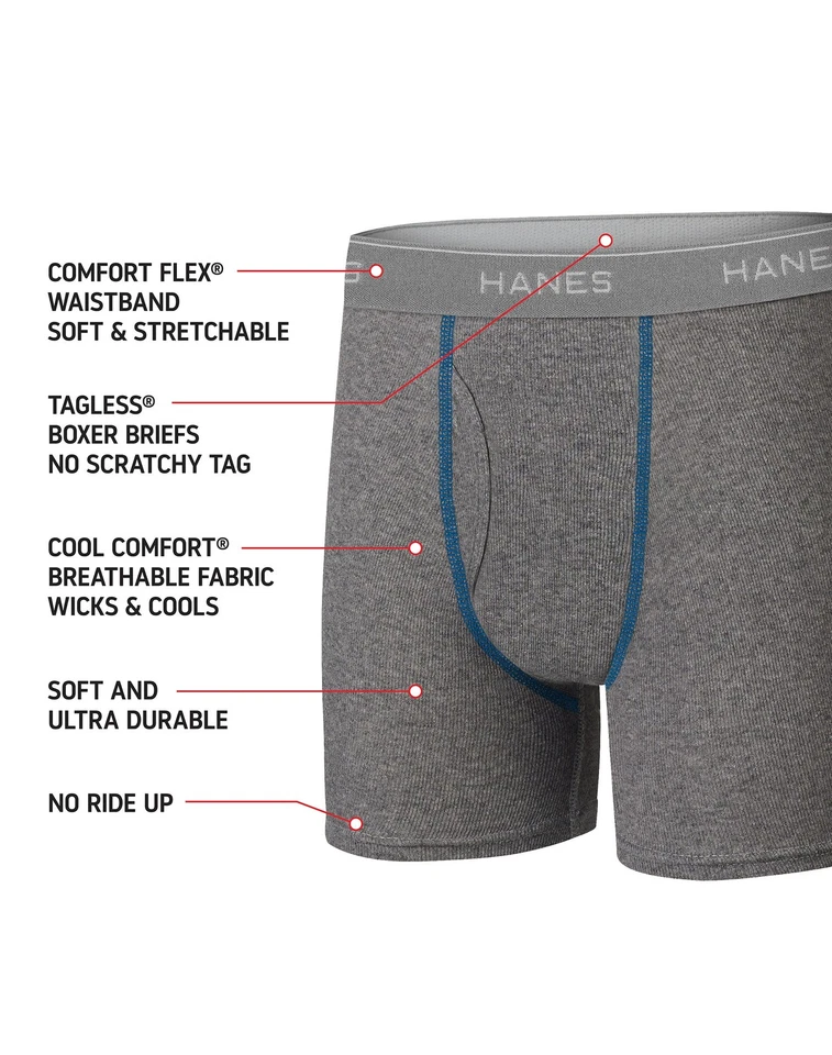 Hanes Boys Dyed Boxer Briefs 10-Pack Cool Comfort Flex Waistband Tagless S-XL - Image 4 of 4