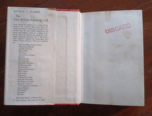 The Nine Billion Names of God 1ST EDITION (1967) Arthur C. Clarke HARDCOVER RARE - Picture 10 of 16