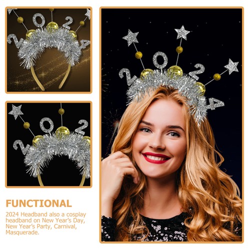 Diadema de fiesta de Año Nuevo delicado aro para el cabello 2024 broche para el cabello diadema utilería - Imagen 5 de 12