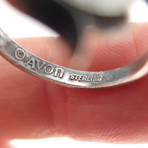AVON 925 Sterling Silver Vintage Tulip Floral Oxidized Adjustable Ring Size 8.75 - Picture 7 of 8
