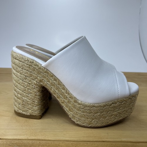 Qupid White Jute Heels 5.5 Casual Clubbing Faux Leather Chunky Platform - Picture 2 of 9