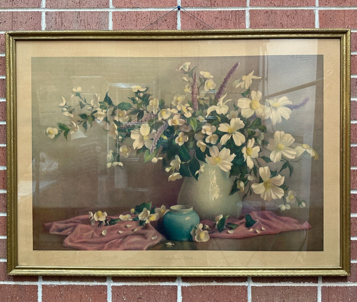 VTG Morris & Bendien NY Floral Framed Art Print Litho Floral
