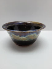 Handmade Small Ceramic Glazed Studio Pottery Bowl Multi-Color - Artist Stamped 