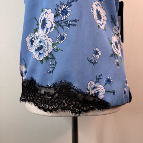 NWT Pinko Lace Trim Camisole Top Blue Floral Asymmetrical Size IT 38 - Picture 3 of 15