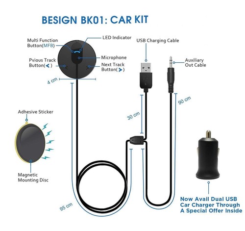 BESIGN BK01 Bluetooth Car Kit, Wireless Receiver for Handsfree Talking and Mu... - Bild 2 von 8