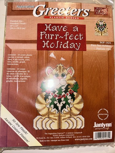 Purr-fect Holiday Janlynn Sugarplum Greeters Plastic Canvas Kit -Christmas Cat - Picture 1 of 5