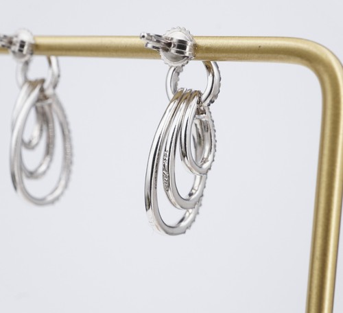 Fana 14k White Gold Natural Diamond Earrings Hoop Triple Dangle Drop 1" EG2600 - Picture 4 of 5