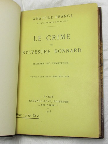 FINE BINDING Le Crime de Sylvestre Bonnard ANATOLE FRANCE in ventes exceptionnelles French FLAMMARION