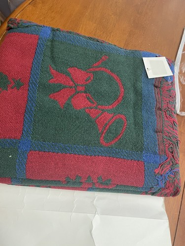 Christmas Throw Blanket 100% Cotton 50 x 60" - Red & Green - Picture 4 of 8