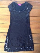 Sparkle Shiny Bodycon Little Black Sequin Cocktail Club Party Dress XS 26" Chst