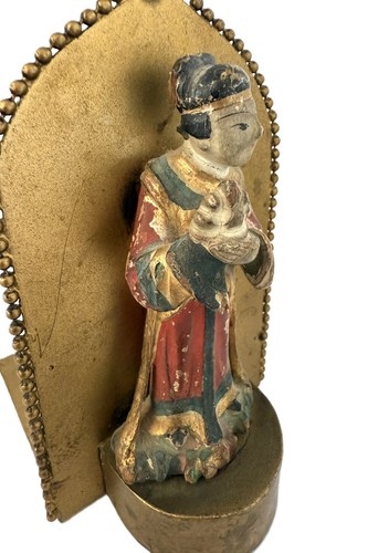 Antique Chinese Qing Dynasty Carved Wood Burial/Tomb Figures on Brass Bookends - Picture 9 of 13