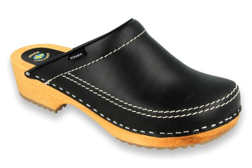 Unique BLACK NAVY KLOGGA QUALITY WOODEN CLOGS Swedish design Real Leather Men - Zdjęcie 7 z 17