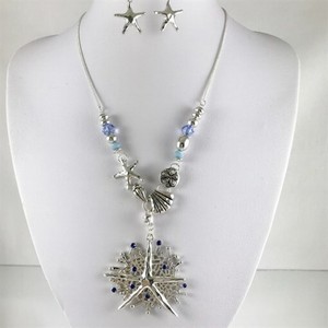 Silver-Starfish-Coral-Blue-Crystal-Accents-Necklace-and-Earrings-Set