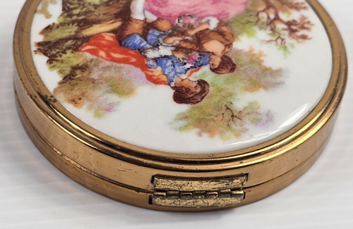 Polvo espejado Fragonard compacto vintage Limoges parejas cortejo - Imagen 4 de 12