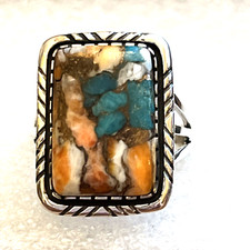 Natural Spiny Turquoise Line Ring in 925 Sterling Silver Size 11.0 4.50 ctw