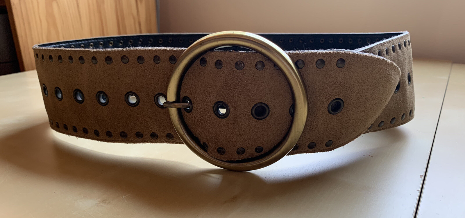 Leather Belt. Women L, Camel Brown Suede, Aldo Brand, Up To 34” Waist.-image