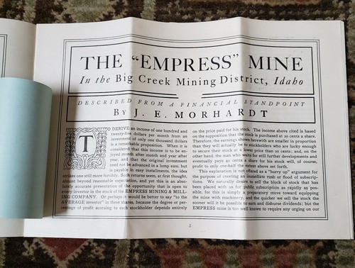Antigua Empress Mining & Milling Co. Big Creek Mining Dist. Folleto de stock de Idaho - Imagen 5 de 11