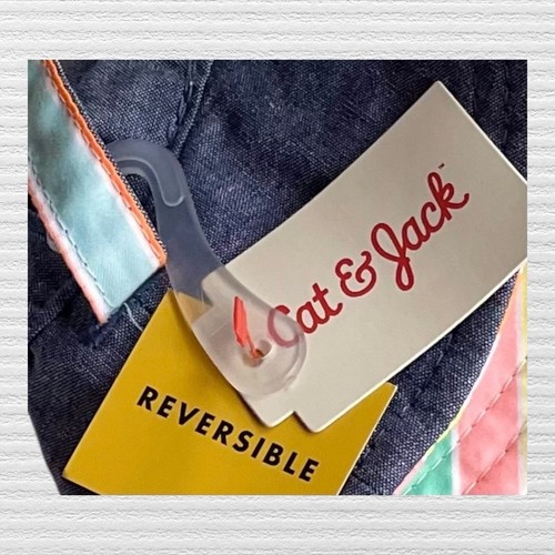 New Cat & Jack Baby Girls Bucket Hat Reversible Rainbow Stripe & Blue Sz 12-24M - Picture 8 of 8