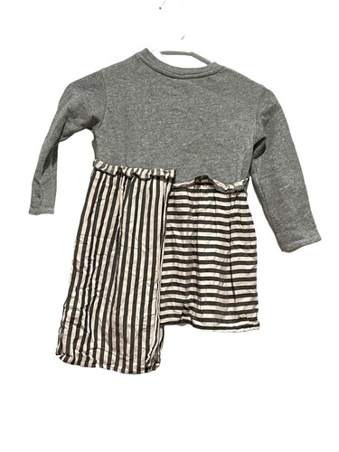 Zara Girls Grey Long Sleeve Asymmetrical Striped Skirt Sweatshirt Dress SZ 5 - Picture 4 of 12