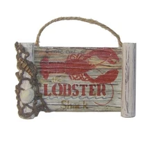 KURT ADLER WOODEN "LOBSTER SHACK" SIGN w/SHELLS COASTAL NAUTICAL XMAS ORNAMENT