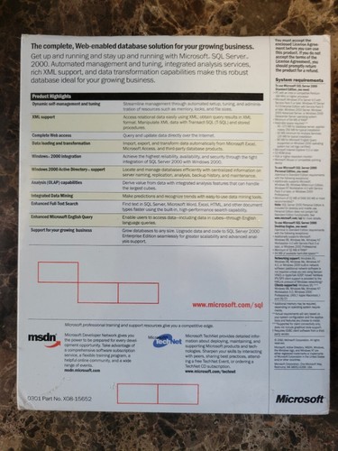 Microsoft SQL Server 2000 Standard Edition One (1) Processor License - Picture 2 of 5