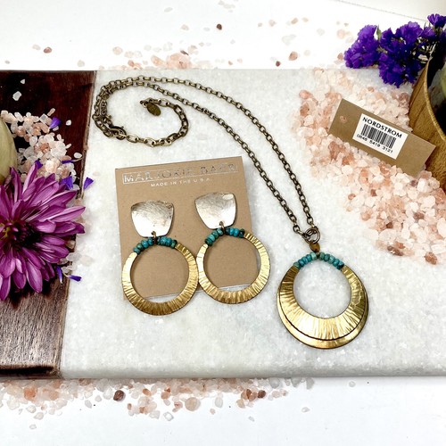 Set collana e orecchini pendenti finto turchese Marjorie Baer vintage NUOVI *LEGGI - Foto 1 di 11