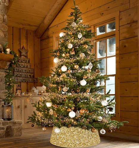 Gold Christmas Tree Collar Glitter Xmas Tree Collar 23.6 Inch Sequin Christma... - Picture 4 of 7