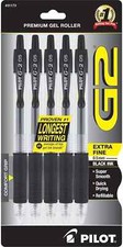 Pilot, G2 Premium Gel Roller Pens, Extra Fine Point 0.5 Mm, Pack of 5, Black