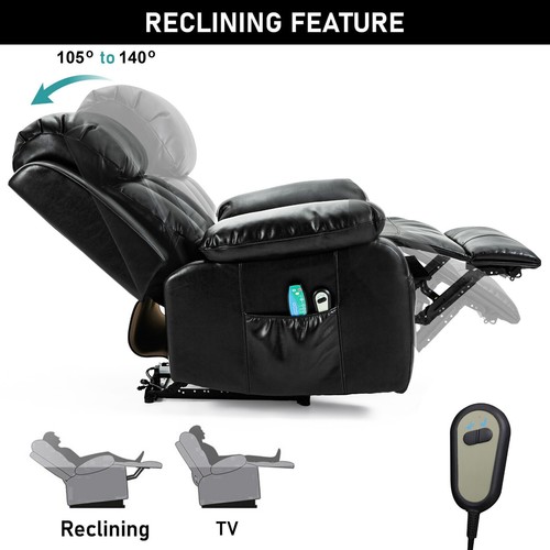 Leather Riser & Recliner Armchair 8 Point Electric Heated Massage Sofa Arm Chair - Picture 46 of 168