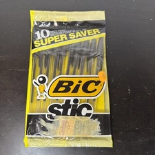 Vintage 1990 Bic Stic 10 pk Ballpoint Stick Pens Black Ink M Medium Point NOS