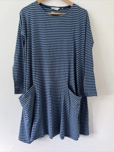 Seasalt Mill Pool  Dress Blue & Navy Blue Stripe 100% Cotton  Size 8