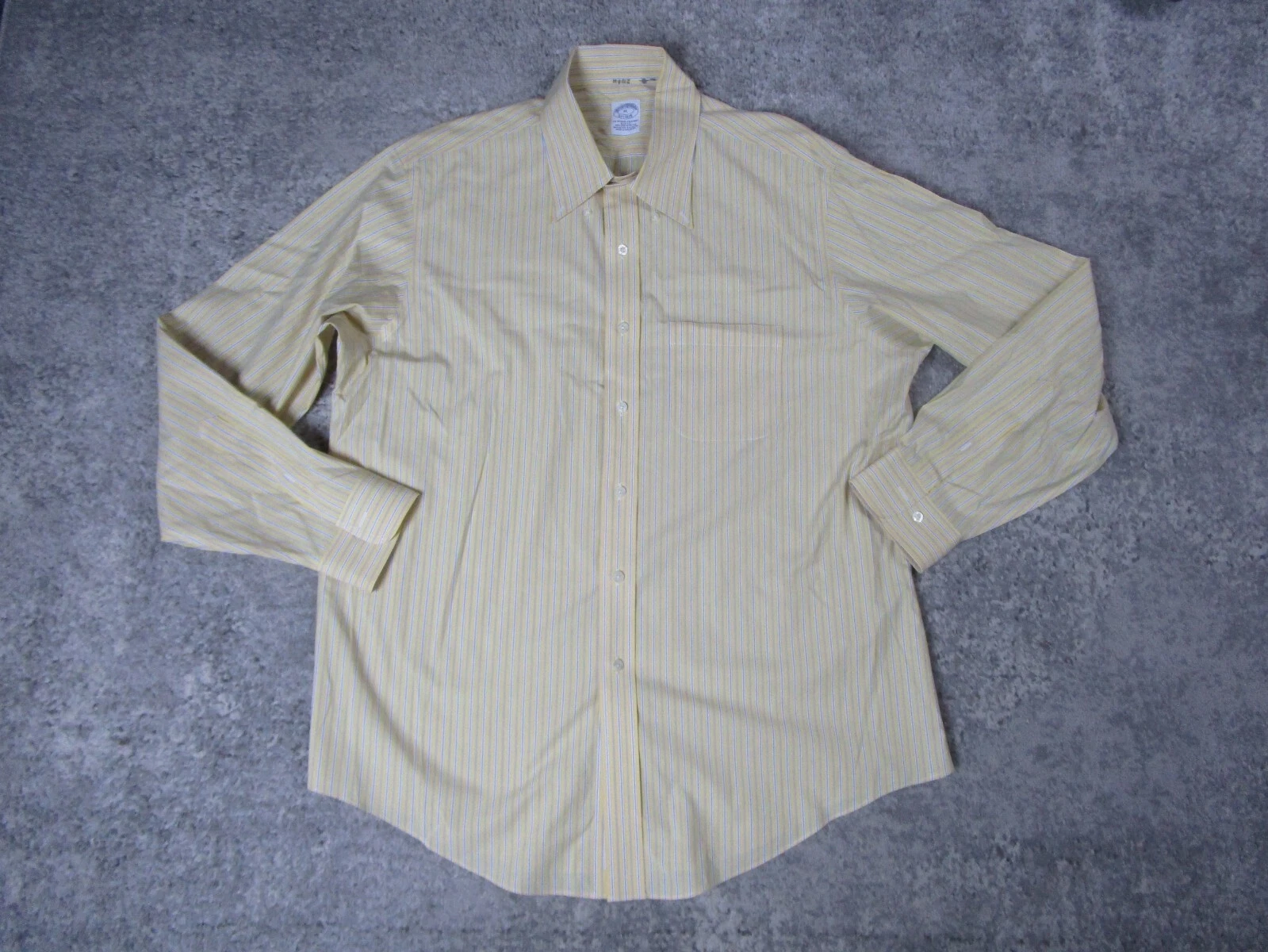 Brooks Brothers Shirt Mens XL Dress Slim Fit Yellow Striped Original Polo Shirt