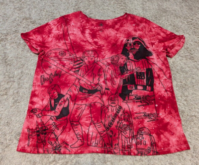 Disney Store Star Wars Graphic Cartoon Red Tie Dye T Shirt Womens Sz XL Scribble