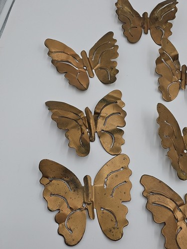 Lotto 7 farfalle vintage ottone metallo arte parete rame vernice patina boho anni 70 - Foto 2 di 4