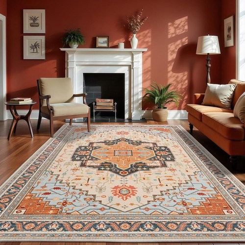 New-6x9 Washable Rugs for Living Room, Low Pile Soft Floor Covering Carpet for B