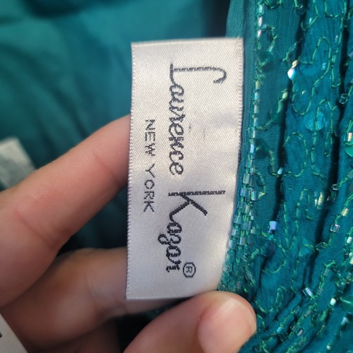 Lawrence Kazar Beaded Dress Silk 1x Long Scoop Back Teal Green art beaded 0259 - Picture 8 of 13