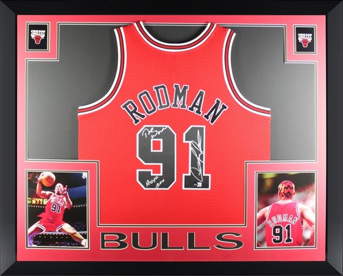 Dennis Rodman Autographed Chicago Bulls Mitchell Ness Framed Jersey Beckett COA - Picture 1 of 3