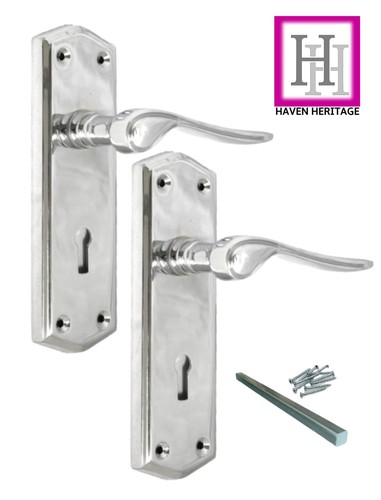 Polished Chrome Stellar Door Handles On Backplate Latch Lock Bathroom Handles - Picture 5 of 21