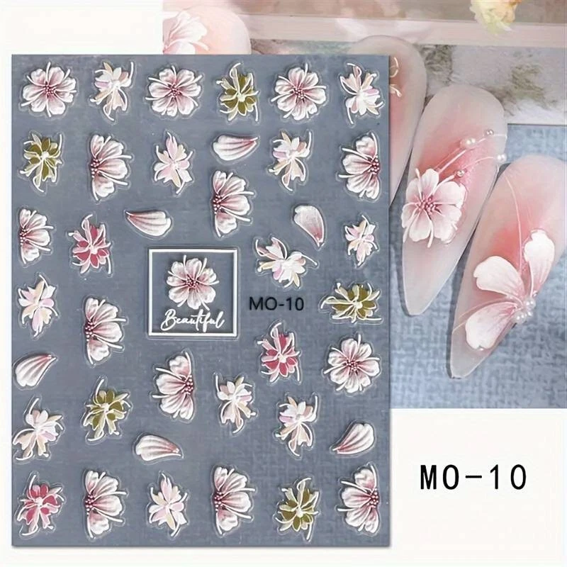 NAIL STICKERS FLOWERS TULIPS 5D Nail Art Stickers Decals Embossed Flowers Floral Wedding Decoration (MO010)