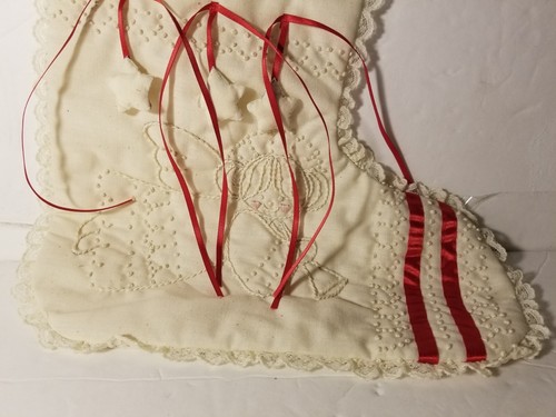 Embroidered Candlewick Hand made Vintage Christmas Stocking Angel pattern - Picture 5 of 7