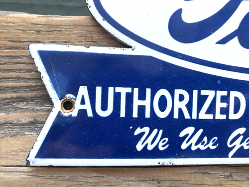 VINTAGE Your Local FORD  SALES AND SERVICE DEALER GAS STATION PORCELAIN OIL SIGN - Picture 7 of 11