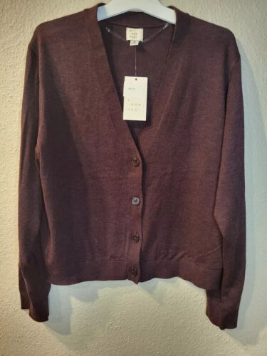 NWT Women's Burgundy V Neck Button Up Cropped Long Sleeve Cardigan A New Day M