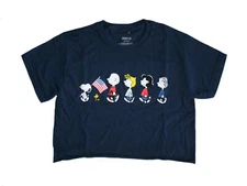 Peanuts American Flag Junior Women's Crop Top Charlie Brown, Snoopy NWT 