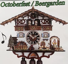 Hones 8 Day Octoberfest/ Beergarden 14" Chalet Cuckoo Clock Germany Black Forest