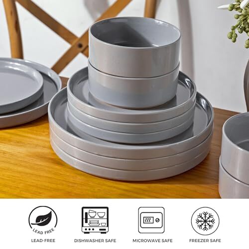Ceramic Dinnerware Set for 4 | Speckled Stoneware Service for 4 Modern-Gray - Picture 5 of 7