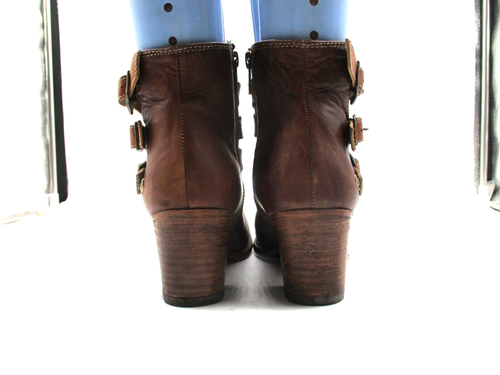 Bed Stu 2160 Brown Leather Belted Buckles Zip Ankle Boots Women's Size 7 - Picture 8 of 12