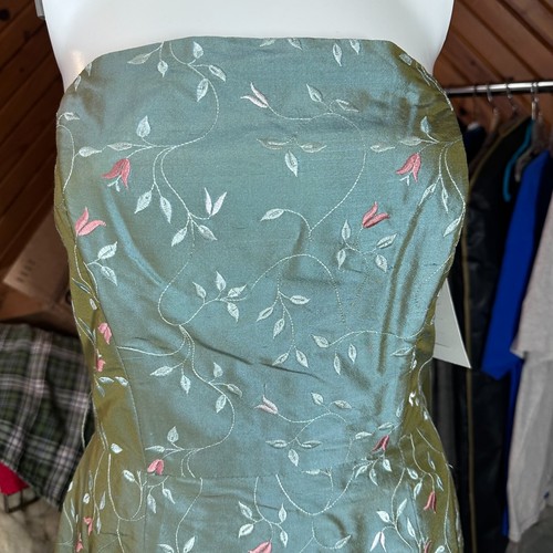 Vintage Womens Dress Size 6 100% Silk Iridescent Embroidered Tube Top Floral Y2K - Picture 2 of 18
