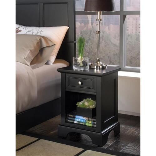 Home Square 1 Drawer Wood Nightstand in Black Finish - Set of 2 - Picture 3 of 11